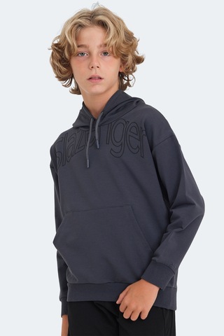 Slazenger Letto Unisex Çocuk Kapüşonlu Cepli Koyu Gri Sweatshırt Koyu Gri
