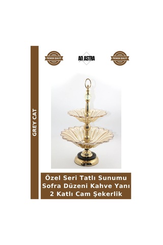 Özel Seri Tatlı Sunumu Sofra Düzeni Kahve Yanı 2 Katlı Cam Şekerlik Çok Renkli