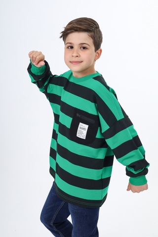Toontoy Erkek Çocuk Çizgili Sweatshirt Yeşil