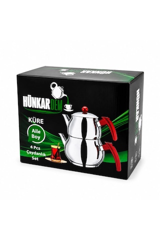 Aile Büyük Boy Küre Çelik Çaydanlık Seti Üst: 1.2lt - Alt: 2lt 5523