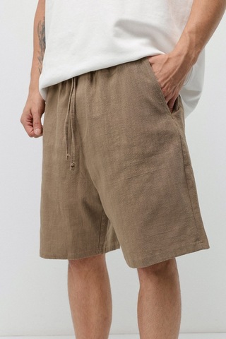 Vamos Basic Oversize Keten Şort Taş