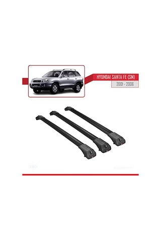 Hyundai Santa Fe Sm 2001-2006 Arası İle Uyumlu Ace-1 Ara Atkı Tavan Barı Siyah 3 Adet Bar