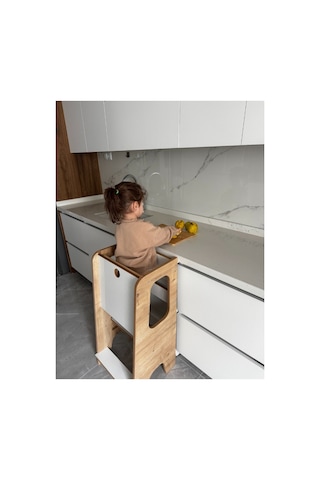 Güvenlik Panelli Öğrenme Kulesi Bebek Ve Çocuk Öğrenme Kulesi Beyaz-safir Meşe