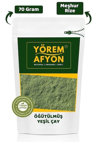 Yörem Afyon Rize Yöresinden Dağ Eteklerinde Toplanmış Saf Öğütülmüş, Toz Yeşil Çay Camellia Sinensis 70gr.