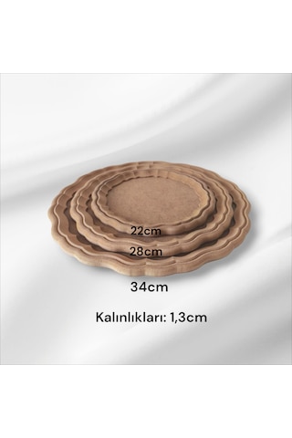 Ahşap Boyanabilir Yuvarlak Dekoratif Sunumluk Tepsi Takımı