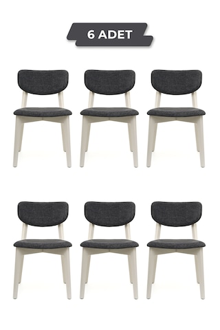 Leto Beyaz Ahşap 6'lı Mutfak Salon Yemek Odası Sandalyesi