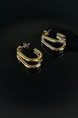 Gold Kaplama Ayrık Model Düz Çelik Küpe Gold