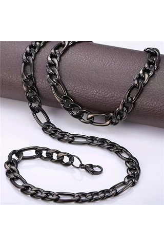 Çelik Kolye Klasik 3+1 Zincir Model 4 Mm 55-60 Cm Siyah Black Siyah