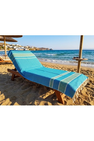Ludıa Dekoratif Balıksırtı Desenli %100 Pamuklu Mavi Peştemal Havlu 180x98 Cm