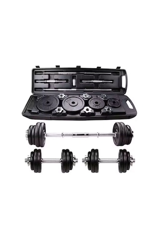 Çantalı Döküm Demir Plaka Dambıl Seti 50 Kg Siyah Dumbbell Set