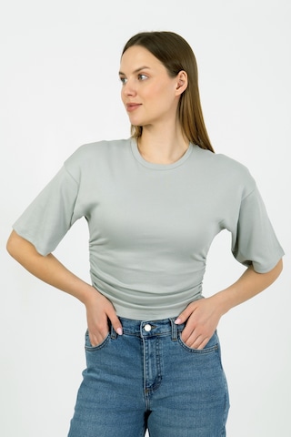 Hdm Kadın Gri Yanları Büzgülü Kısa Kol T-shirt - H6085