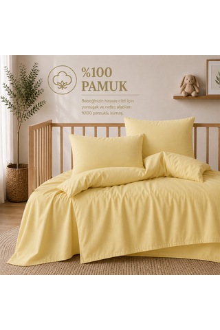 Lief Home %100 Pamuklu Sertifikalı Bebek Nevresim Takımı 100x150 63 Tel Dokuma Kutulu Gönderim Sarı