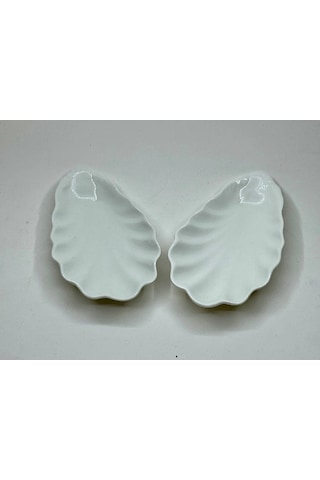 Kahve Yanı Porselen Lokumluk Şekerlik Büyük İstiridye Çerezlik 6 Lı 14 Cm 92358 Beyaz