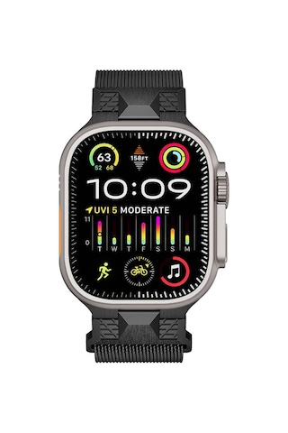 Apple Uyumlu Watch Ultra 49mm Akav Krd-107 Metal Hasır Kordon-siyah