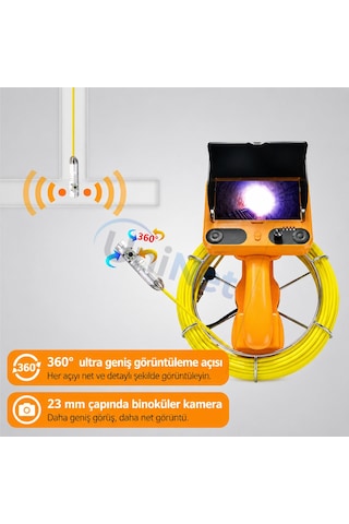 Uninet 355 Derece Dönebilen Iki Kameralı Kayıt Yapabilen Endüstriyel Drenaj Tesisat Kamerası 30 Metre 23mm Kablolu Ptz Kamera