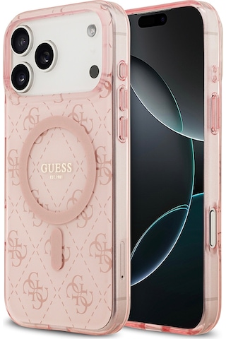 Apple Uyumlu iPhone 17 Pro Kılıf Guess Lisanslı M-safeli Iml Baskılı Klasik Logolu 4g Desenli Kapak Pembe Pembe