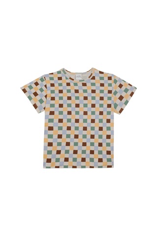 Antebies Organik Gots Sertifikalı Pastel Damalar Desen Bel Lastikli Tshirt Pantolon Erkek Çocuk Pijama Takımı Bej