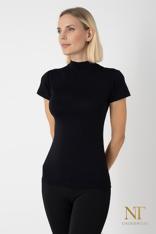 Nt Underwear Kadın Bambu Balıkçı Yaka Yarım Kol Body - T-shirt Hafif, Rahat Ve Şık Siyah