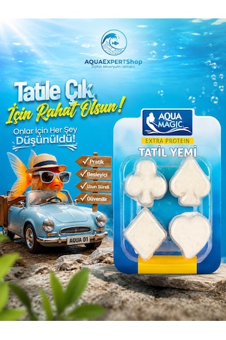 Akvaryum Balık Tatil Yemi - Dörtlü Yem - Yavaş Salınım - Ekstra Protein - Balıklarınız Güvende Kalsın