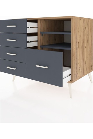 Kronos Şifonyer 2 Raflı 5 Çekmeceli 88x59x80 Çam-antrasit Antrasit