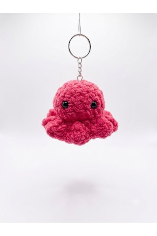 El Örgüsü Amigurumi Ahtapot Anahtarlık - Yumuşak Peluş Tasarım - Pembe Açık Pembe
