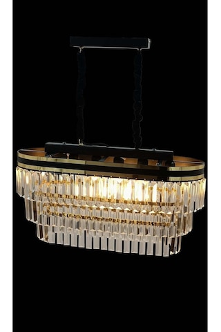 Sedef Şeritli 70x30 Cm Lik Kristal Taşlı Lüks Avize - Yatak Odası - Salon - Mutfak - Hol Altın