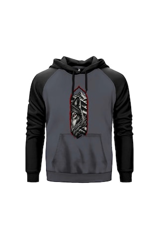 Bozkurt Gizemli Bakış Kırmızı Renk Reglan Kol Sweatshirt Kapşonlu