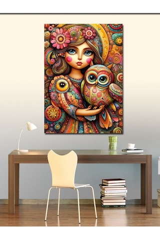 Kanvas Tablo Desenli Baykuş Ve Kız 70cmx100cm