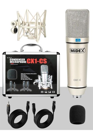 Midex Cx1-c Mikrofon Phantom Power Kulaklık Stand Shock Mount Filtre Paketi