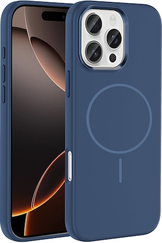 Apple Uyumlu iPhone 16 Pro Max Kılıf M-safe Şarj Özellikli Metal Kamera Çerçeveli Zore Edi Silikon Kapak Lacivert