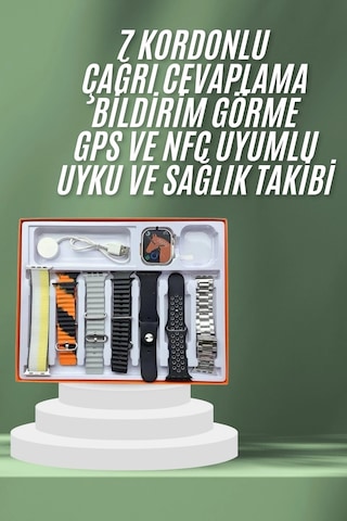 2.05 İnç Ips Ekranlı Akıllı Saat Sağlık Takip Ve Spor Modları 7 Kordonlu