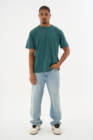 Dechers Erkek %100 Organik Pamuklu Yumuşak Dokulu Comfort Fit Bisiklet Yakalı T-shirt E222 Koyu Yeşil
