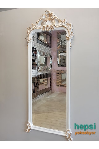 Vintage Madam Model Beyaz Altın Renk Varaklı Boy Aynası (442907834) Beyaz