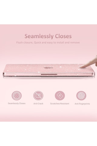 Macbook Uyumlu Neo 13inç A18 Pro A3404 Kılıf Simli Ön Arka Kapak Pembe