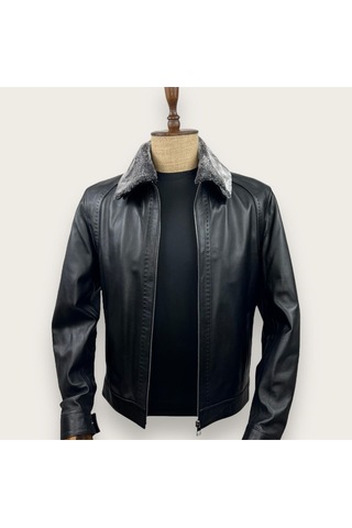 Always Leather Derimont's Hakiki Deri Siyah Düz Cepli Erkek Deri Mont 1803340004 Siyah