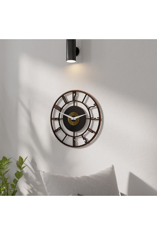 Dekoratif Minimal Ahşap Aynalı Pleksili Duvar Saati Siyah - Gold