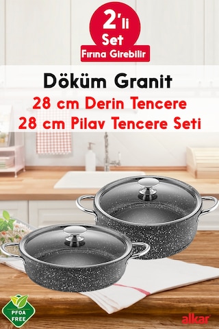 2'li Granit Döküm Derin Tencere Ve Pilav Tenceresi Seti 28 Cm Derin 28 Cm Pilav Tencere
