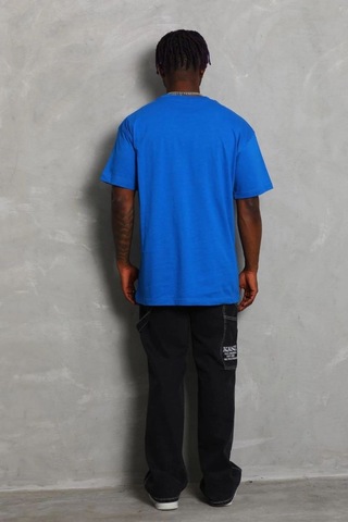 Erkek Düz Yazlık Kısa Kol Tişört Bisiklet Yaka Oversize T-shirt - Mavi
