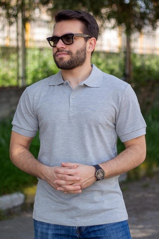 Erkek Gri Melanj Rahat %100 Pamuk Ribana Kol Polo Yaka T-shirt 24eplypope 001