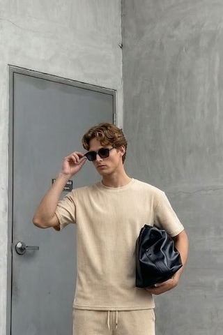 Fitilli Oversize Tişört Bej