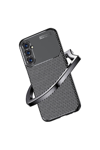 Samsung Uyumlu Galaxy A25 Kılıf Karbon Görünümlü Silikon Kamera Korumalı Üstün Koruma Cherena Siyah
