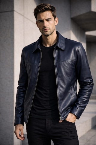 Viamod Leather Erkek Hakiki Deri Ceket Lacivert Premium Slim Fit Klasik Model Gerçek Deri Mont Üretici Garantili Koyu Lacivert