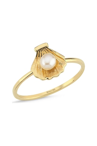 İstiridye Doğal İnci Yüzük Sarı