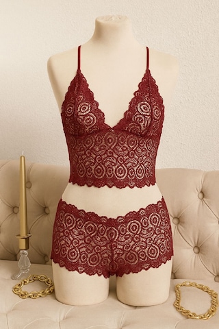 Epilons Zenviaatt2 Kadın Bordo Dantel Bralet Şort Takımı Asil Ve Sofistike İç Giyim Zenvi312