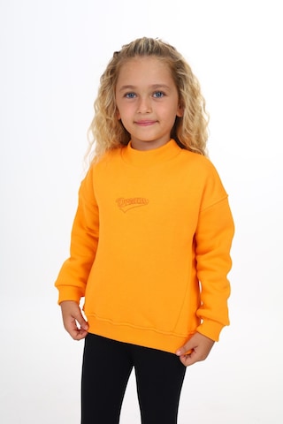 Kız Çocuk Relax Fit Dik Yaka Düşük Omuz Nakış Baskılı Sweatshirt - 3 İplik Şardonlu Hardal