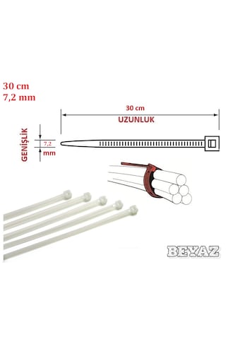 10 Adet 7,2cmx30mm Beyaz Plastik Cırt Kelepçe Kablo Bağı