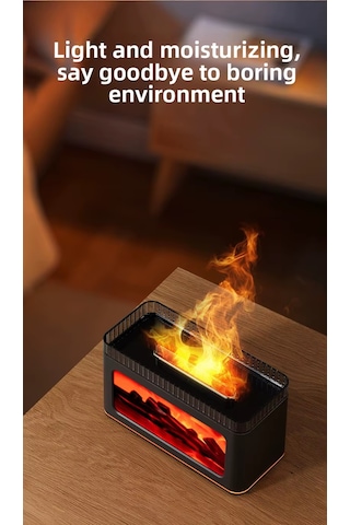 Jopus Şömine Görünümlü Alev Efektli Hava Nemlendirici 3d Alev Aroma Difüzörü Aroma Terapi Makinesi - C06