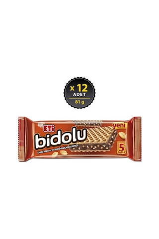 Eti Bidolu Kakao Kremalı Yer Fıstığı Parçacıklı Gofret 12 x 81 G