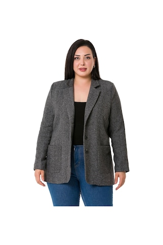 Disentis Büyük Beden Cepli Balıksırtı Blazer Astarlı Gri Ceket-gri Gri