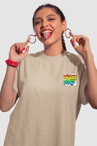 Unisex Renkli Graffiti Baskılı Oversize Beyaz T-shirt Bej